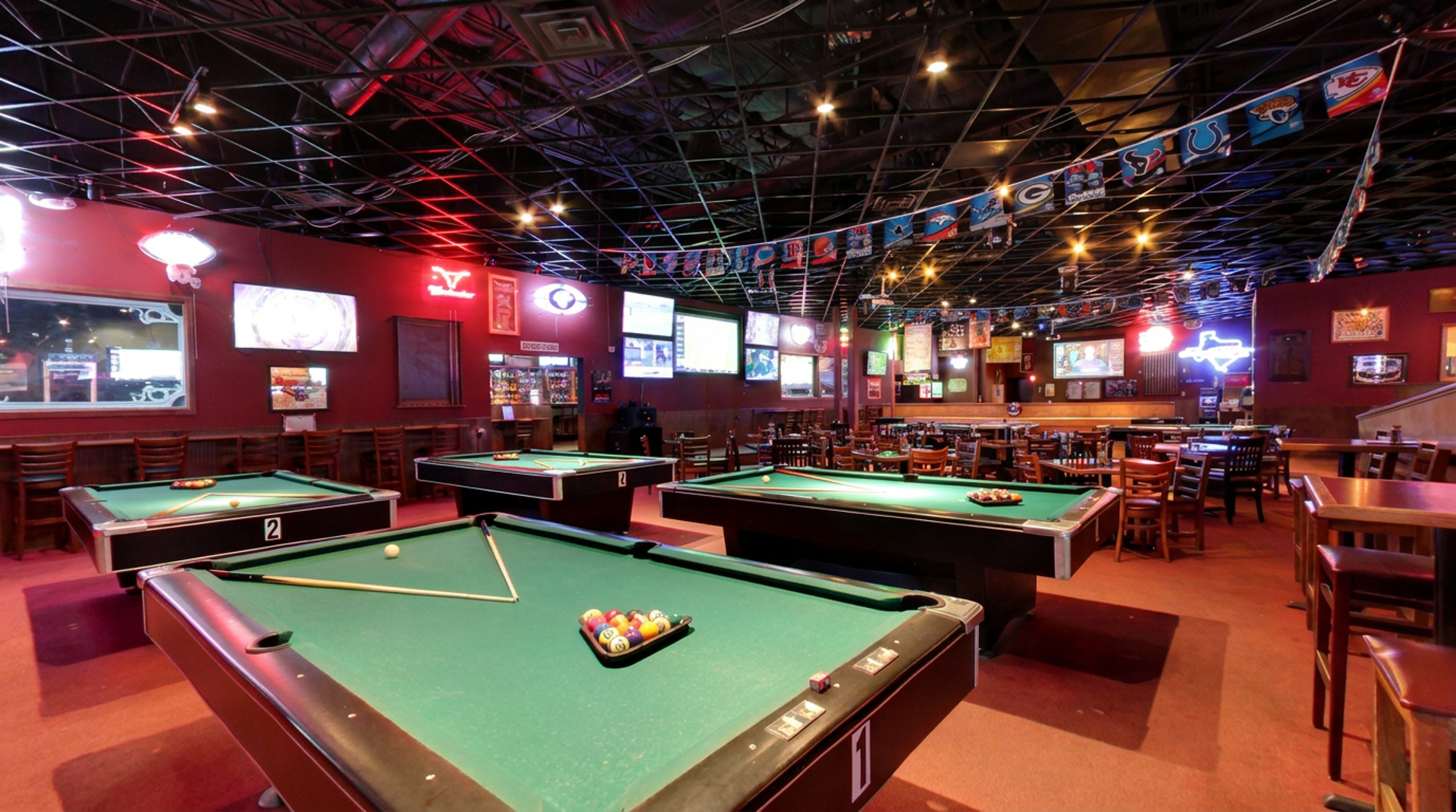 Food, drinks, and plenty of TVs